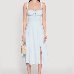 Light Blue Midi Sundress with Front Slit